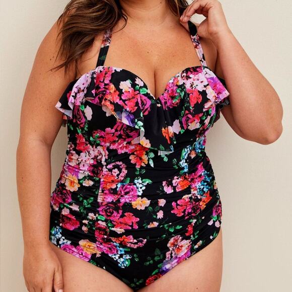 Torrid Black Floral Underwire Swim One Piece Swimsuit 3X D/DD NWT 16941461 - Picture 2 of 15